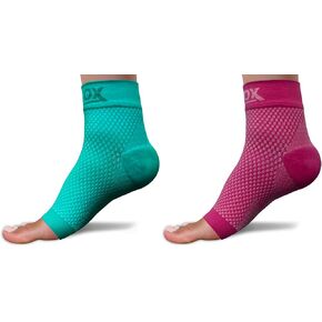 SB SOX - 2 Pairs Plantar Fasciitis Compression Socks (Green, Large + Pink, Large)