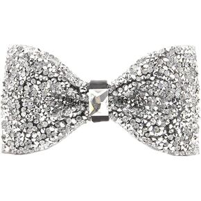 Rhinestone Bow Ties Party Banquet Bowties Pre Tied Sequin Bowties Sparkle Adjustable Bow Tie for Wedding and Parties Silver