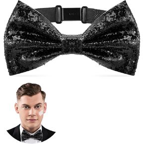 Black Sequin Bow Tie, Bow Ties for Men Bowtie Pre-Tied Adjustable Length Glitter Black Tie Shiny for Party Banquet Wedding Banquet Carnival Dress