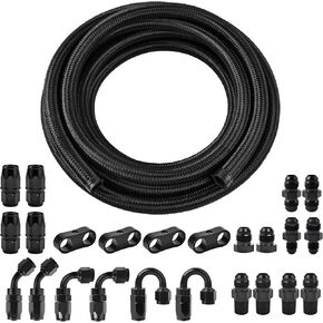 EVIL ENERGY 4AN Fuel Line Kit, 4AN Nylon Stainless Steel Braided Fuel Line Hose Fitting Kit CPE 16FT