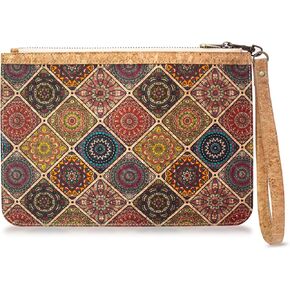 boshiho Natural Cork Clutch Wristlet Wallet Cell Phone Card Holder Coin Purse Bag