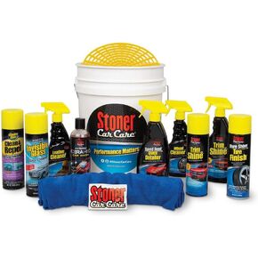 Stoner Car Care 99049 من 15 قطعة أساسيات أداء كاملة للتفاصيل مع منظف زجاجي غير مرئي ، وملابس من الألياف الدقيقة ، ودلو 5 جالون ، ونظافة العجلات ، والمزيد من الهدايا لعشاق المركبات