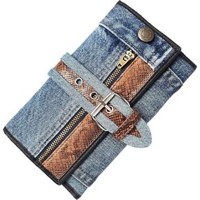 upcyccling bifold denim محفظة مزخرفة جلد الأفعى السحاب من جلود جلدية ولكنات مشبك محفظة طويلة محفظة للمحفظة للنساء (أحمر)