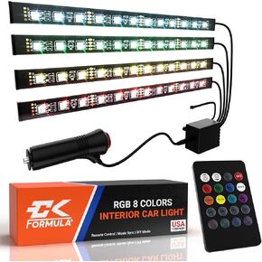 مصابيح LED الداخلية CK Formula ، 16 مليون ألوان RGB ، التحكم في التطبيق ، مزامنة الموسيقى ووضع DIY ، شاحن 12 فولت ، ملحقات السيارات ، الزخارف