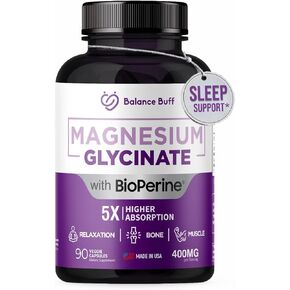 Magnesium Glycinate 400mg with Bioperine - 5X Higher Absorption - Support Stress Relief, Sleep, Bone Health - 100% Chelated - Pure Magnesium Supplement - 90 Veggie Capsules
