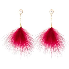 Long Feather Tassel Pearl Dangle Drop Earrings Boho Handmade Colorful Soft Feathers Chandelier Lightweight Pearl Chain Earrings for Women Girls Bohemian Style Wedding Bridal Prom Party Jewelry Gifts in Kuwait