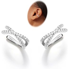 KRFY 2Pcs Adjustable Ear Cuff S925 Sterling Silver Ear Cuffs Non Piercing Cuff Earrings for Women 5A Cubic Zirconia Clip On Cartilage Helix Conch Fake Earrings Hypoallergenic
