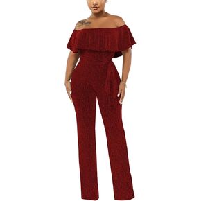 Women's Sexy Sparkly Classy Jumpsuits Casual Off Shoulder Loose Wide Leg Pants Clubwear Party Rompers
