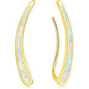 CiNily Opal Earrings, Ear Cuffs Climber Earrings for Women Hypoallergenic, 14K Gold Plated Cartilage Studs Crawler Stud Ear Rings Dainty Trendy Jewelry Fashion Ear Ring Birthday Gift for Her in Kuwait
