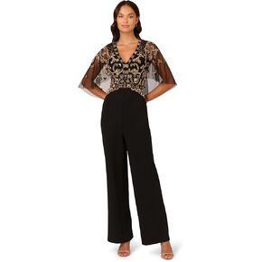 Adrianna Papell Womens Beaded Crepe Jumpsuit