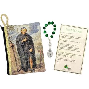 St. Peregrine Chaplet | Beautiful Green Beads | Includes a Woven Rosary Pouch and Prayer Card | Patron Saint of People with Illness | Great Catholic Gift