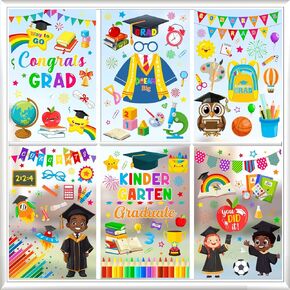Kreatwow 6Pcs Kindergarten Graduation Window Stickers Kindergarten Graduation Window Decorations 2025 Grad Decorations Preschool Window Clings Congrats Grad Pre K Decorations for School Room Car Decor