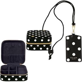 kate spade new york Small Travel Jewelry Case Bundle with ID Badge Holder with Lanyard (Polka Dot)