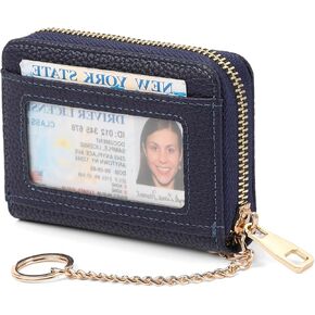SENDEFN Small Credit Card Holder Wallet for Women RFID Blocking Leather Keychain Pocket Purse with ID Window