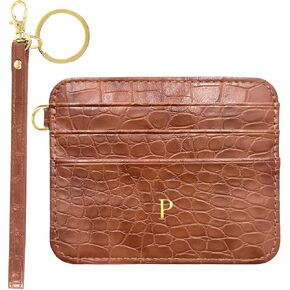 Janhavi Valentine’s Day Gift for Woman Initial Credit Card Holder for Women RFID Card Holder Wallet Travel Wallet Travel Daily Essentials Travel Must Haves for Woman-Brown A