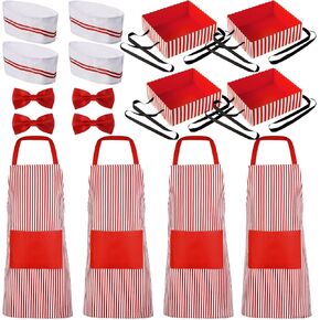 SATINIOR 16 Pcs Adult Waiter Costume Hot Dog Soda Jerk Costume 50s Carnival Circus Party Cosplay