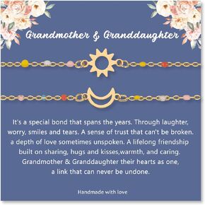 LINY Matching Grandmother and Granddaughter Bracelets for 2, Sun and Moon Gifts for Granddaughter Grandmother Christmas Birthday Gift, Grandmother and Granddaughter Gifts