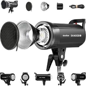 Godox SK400II-V SK400IIV 400Ws Photo Studio Strobe Flash Monolight Light with Reflector&60°Grid Kit, Bowens Mount, 10W LED Modeling Lamp for Studio, Shooting, Location, Portrait Photography 110~120V