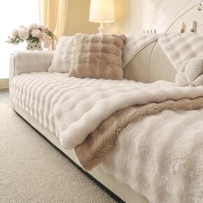 Soft Plush Faux Fur Couch Cover, Thick Warm Fuzzy Sectional Sofa Covers for 3 Cushion Couch Sofa L Sharped Sofa Non Slip Slipcover, Furniture Protector Covers for Pets(1 PCS 36"x70" White)