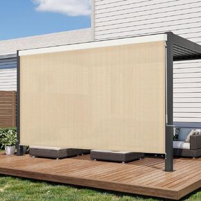 Outdoor Roller Shade, Patio Exterior Cordless Blinds with Aluminum Valance Roller Blinds for Porch Gazebo Balcony Backyard (8' W X 8' L), Wheat