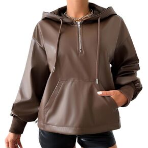 سترة جلدية نساء هوديز كبير الحجم السترة مركبة راكب الدراجة النارية zip up مفتوحة معطف الأمامي ملابس خارجية