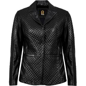 Womens Quilted Front Lambskin Leather Blazer Women - Casual Coat Long Sleeves Suit Style Leather Jacket for Women