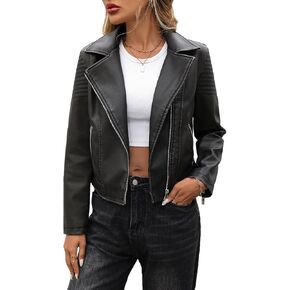 LY VAREY LIN Women's Faux Leather Bomber Jacket Motorcycle Moto Biker Short Coat