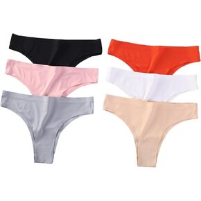 6 Pack Womens Panties Seamless Ice Silk Athletic Underwear, Skin-friendly and Thin Bikini Thongs