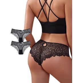 Cheeky Underwear for Women Sexy Silky Lace Ladies Panties No Show Stretch Lingerie Breathable Bikini 2 Pack