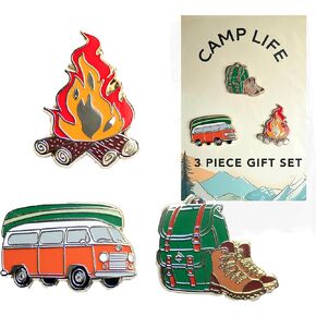 3 Piece Wild Wanderer Trio Pin Set – Wanderlust-Inspired Travel-Themed Pin, Road Trip Accessory, Outdoor Lifestyle Gift, Hard Enamel Camping Collectible, Minimalist Adventure Van Decoration for RV Enthusiasts & Backpack Style
