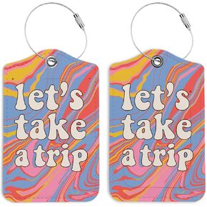 Preppy Color Grid Luggage Tags for Suitcases, Groovy Luggage Tag, Back to School for Students, Trendy Girly 2 Pack Travel Luggage Tags, Teen Girls Gifts Suitcase Tags