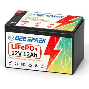 DEESPAEK 12V 10Ah LiFePO4 Battery,12V Rechargeable Lithium Battery,4000+ Deep Cycle Lithium Iron Phosphate Battery,Built-in BMS with A Grade Cell for Power Wheels，Fish Finder，Lawn Mower，Ride on Toys