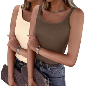 Zeagoo Womens Ribbed Tank Tops Square Neck Summer Tops Slim Fitted Spaghetti Strap Camisole Basic Sleeveless Layering Shirts