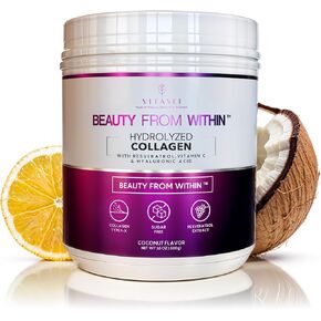 Hydrolyzed Collagen Peptides Powder with Vitamin C & Resveratrol - Hair, Skin and Nails Vitamins for Women & Men - Bone and Joint Supplement - Coconut Flavored - 16 oz