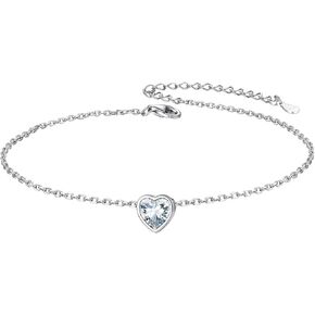Silvora 925 Sterling Silver Anklets for Women ، Antlety Heart Birthstone Onkle Beach Anchlet Summer ، 8.7-10.7 Inch Aledable Anclet for Women