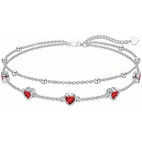 Dorunmo 925 Sterling Silver Heart Birthstone Anklets للنساء أفضل مجوهرات عيد ميلاد عيد الأم للزوجة صديقة أمي ابنة لها