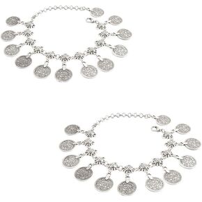 Yueton Pack of 2 عتيقة Bohemian Gypsy Coin Tassel Beach Chain Stain Tribal incl