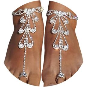 1PAIR Summer Beach Leaf Rhinestone Leaf Barefoots Foot Foot Chain Jewelry Wedding Crystal Leg Bracelet Toe Jewelry Bikini Rhinestone Multi-Layer Shole Sain for Women