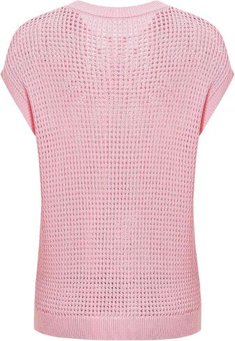 Women's Pullovers Crochet Cap Sleeve Crew Neck Hollow Out Knit Beach Cover Ups Tops in Saudi Arabia