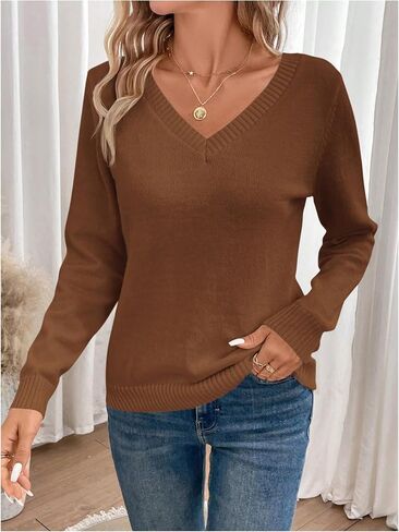 SOLY HUX Women's V Neck Sweaters Lace Back Pullover Sweater Long Sleeve Knit Tops in Saudi Arabia