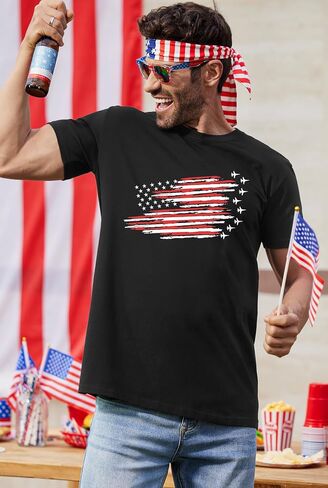 Arvilhill للرجال القميص الرابع من يوليو العلم الأمريكي تي شيرت القميص 1776 قميص القطن الوطني (S-3XL) in Kuwait