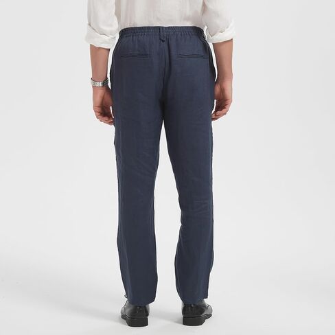 Men's 100% Linen Pants, Lightweight Breathable Casual Pants Regular Fit Summer Beach Yoga Trousers in Saudi Arabia