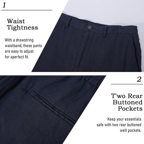 Men's 100% Linen Pants, Lightweight Breathable Casual Pants Regular Fit Summer Beach Yoga Trousers in Saudi Arabia