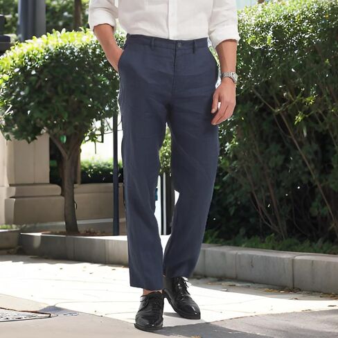 Men's 100% Linen Pants, Lightweight Breathable Casual Pants Regular Fit Summer Beach Yoga Trousers in Saudi Arabia