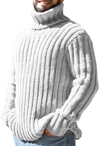 SOMTHRON Men's Sweaters Turtleneck Cable Knitted Pullover Long Sleeve Slim Fit Chunky Fall Winter Warm Jumper Tops in Saudi Arabia
