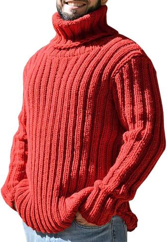 SOMTHRON Men's Sweaters Turtleneck Cable Knitted Pullover Long Sleeve Slim Fit Chunky Fall Winter Warm Jumper Tops in Saudi Arabia