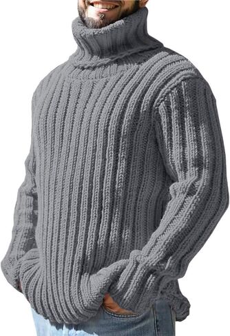 SOMTHRON Men's Sweaters Turtleneck Cable Knitted Pullover Long Sleeve Slim Fit Chunky Fall Winter Warm Jumper Tops in Saudi Arabia