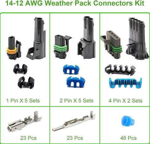14-12 AWG 2 Pin Connector Weather Pack Connectors Kit 2 Wire Waterproof Automotive Electrical Plug Connectors Quick Connect and Disconnect (6 Sets) in Kuwait