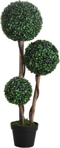 HOMCOM Artificial Plant for Home Decor Indoor & Outdoor Fake Plants Artificial Tree in Pot, 3 Ball Boxwood Topiary Tree for Home Office, Living Room Decor, Dark Green in Saudi Arabia