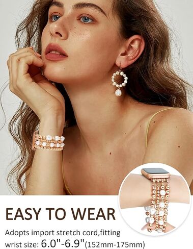 JR.DM Beaded Bracelet Women Compatible with Apple Watch Bands 40mm 42mm 41mm 44mm 38mm 45mm 46mm Dressy Fancy Cute Stretchy Elastic Jewelry Strap Replacement for iWatch Series 10/9/8/7/6/5/4/3/2/1/SE in Kuwait